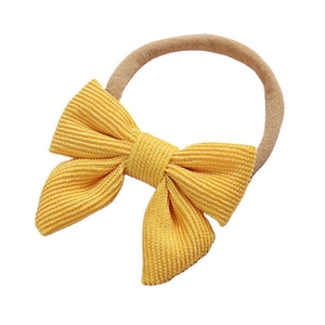 Yellow corduroy bow hair tie with soft nylon elastic band for children girls