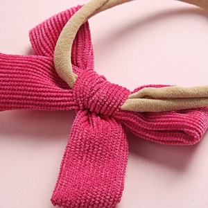 Bandeau à nœud en velours côtelé rose pour enfants avec nylon souple kaki élastique