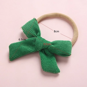 Bandeau bébé avec nœud en velours côtelé vert fluo et ruban nylon avec dimensions