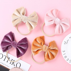 4er-Set weiche Samtschleifen-Stirnbänder für Babys in Gold, Rosa, Lila und Orange