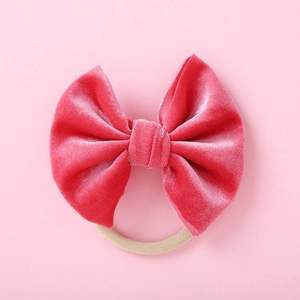 Detail von weicher 5-Zoll rosa Samt-Schleife mit nahtlosem Nylon-Haarband für Kleinkinder