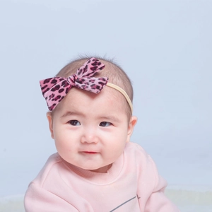 Chouchous à Nœud en Velours Imprimé Léopard pour Bébé Fille Bandeaux en Nylon Élastique pour Accessoires de Cheveux