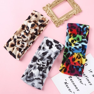 Fascia per Capelli con Fiocco per Neonati in Tessuto a Maglia Elastico Tie-Dye Stampa Leopardata Accessori per Capelli per Bambine