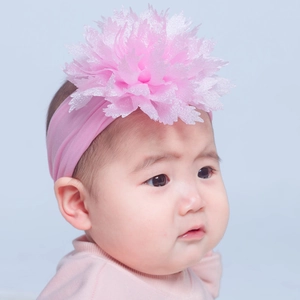 Rosa Baby-Stirnband aus Nylon mit großer 3D-Netzblume auf weichem, elastischem Band