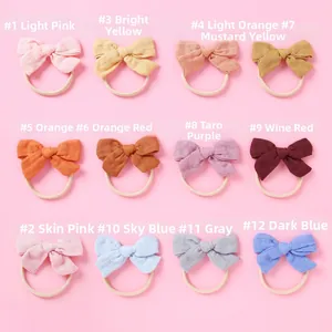 Lot de 12 bandeaux pour bébé avec nœuds colorés en lin de coton doux et nylon élastique
