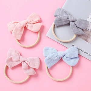 Bandeau à Nœud pour Bébé en Gaze de Musseline de Fibre de Bambou Douce Bandeau Élastique en Nylon pour Nouveau-nés Filles