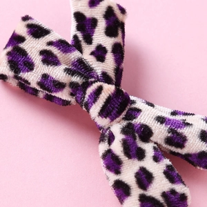 Handmade leopard print velvet bow hair clip for girls with soft purple texture