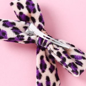 Purple leopard print velvet bow hair clip for girls with silver metal duckbill clamp