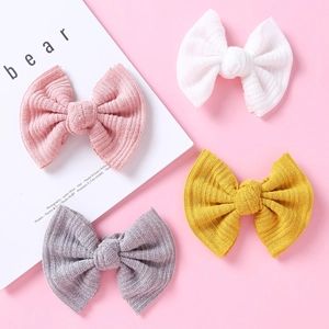 Handgefertigte Gestrickte Schleife Haarklammer Für Kinder Süße Gerippte Stoff Schleife Haarnadel Hübsche INS Stil Mädchen Haarschmuck