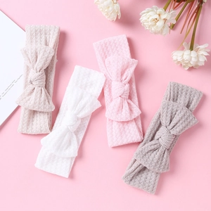 Bandeau à Nœud en Maille Gaufre pour Bébé Fille Bandeau Élastique Doux pour Nourrissons Tout-petits Enfants Accessoires de Cheveux Couleur Unie