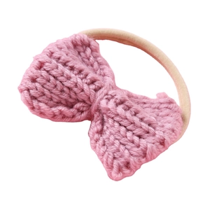 Pink knit bow baby headband with soft high-elastic nylon strap for infants