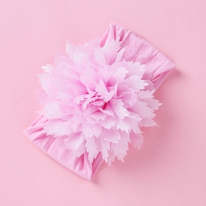 Rosa breites Nylon-Babystirnband mit großer 3D-Stoffblume und weicher, elastischer Textur