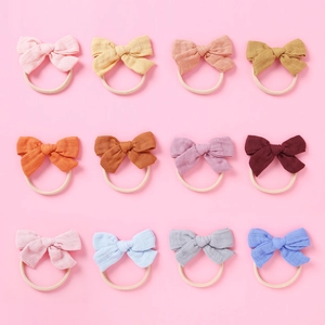 Lot de 12 bandeaux bébé avec nœud en fibre de bambou et nylon extensible doux