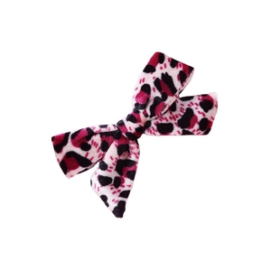 Pink and black leopard print velvet bow hair clip for girls on white background