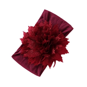 Baby Haarband in Burgund mit großer Blume aus weichem Nylon für Neugeborene Mädchen