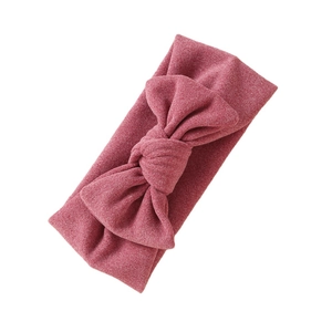 Bandeau bébé premium élastique en imitation cachemire avec grand nœud rose poudré