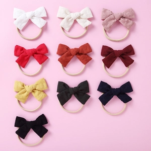 Lot de 10 bandeaux bébé avec nœuds en coton colorés et bandes nylon élastiques en grille