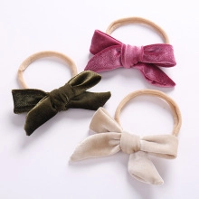 Lot de 3 bandeaux bébé en velours côtelé avec dorure en rose, vert foncé et beige doux