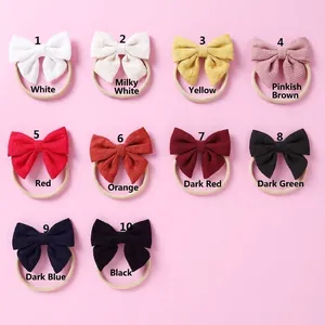 Lot de 10 bandeaux pour bébé en nylon coloré avec nœud en coton gaufré épais