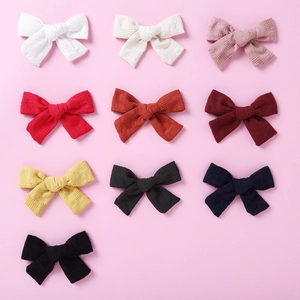 Handmade Girls Hair Clips Cotton Waffle Texture Plaid Bow Barrettes Sweet Hair Accessories For Toddlers Kids Daily Use
