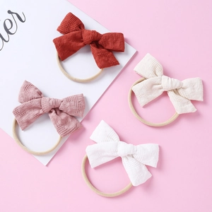 Lot de quatre bandeaux à nœuds en coton à carreaux en rouge brique, rose, beige et blanc