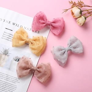 Barrettes à nœuds surdimensionnés en tulle à pois pour filles en rose, jaune et gris