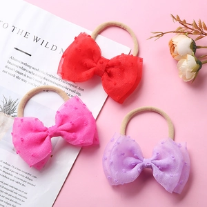 Bandeau Bébé en Polyester Élastique Doux Avec Grand Nœud en Maille Motif à Pois Accessoires Cheveux pour Nourrissons Nouveau-nés Filles
