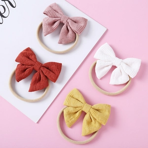 Bandeau à Nœud pour Bébé en Nylon Super Souple Élastique Bandeau en Pur Coton Jacquard Nœud Coiffe pour Nourrissons Tout-Petits Filles Enfants Accessoires de Cheveux