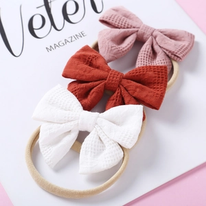 Lot de trois bandeaux à nœud en nylon souple pour bébé fille en rose, marron et blanc