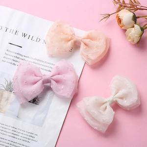 Barrette à Cheveux Nœud Papillon en Maille Douce Avec Pois Floconnés Nœud en Maille Double Couche Pour Filles Enfants Accessoires Cheveux