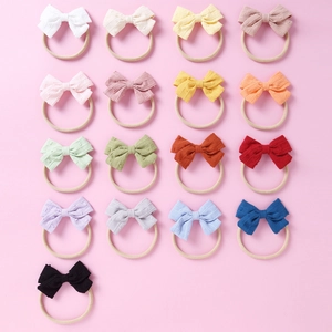 Set of 17 colorful jacquard bow headbands with soft elastic nylon straps for baby girls