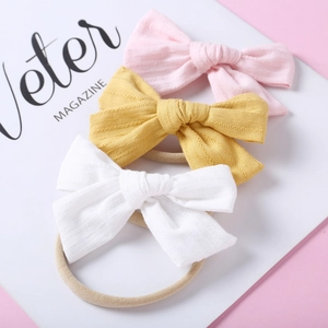 Lot de 3 bandeaux bébé avec nœuds en coton côtelé doux couleurs rose jaune et blanc