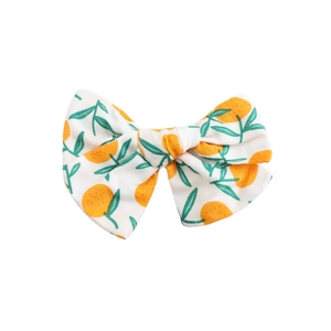 Children's white cotton bow hair clip with cute orange and green leaf fruit pattern