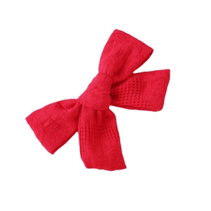 Handmade red cotton plaid bow hair clip for girls with elegant jacquard texture