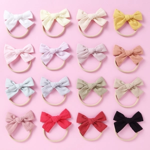 Bandeau Nœud en Coton Doux Texture Nervurée Bande Cheveux Élastique Nylon pour Bébé Filles Mignon Accessoire Cheveux Princesse