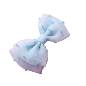 Pince à cheveux noeud en tulle dégradé bleu et rose avec jolis pois pour filles