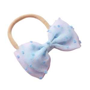 Bandeau bébé en nylon avec nœud en maille dégradée et pois 3D bleus et roses
