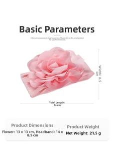 Detailed dimensions of the 13cm oversized light pink 3D flower nylon baby headband