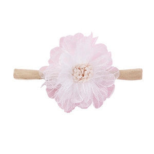 Detail of pink and white layered mesh flower headbands with soft elastic nylon band