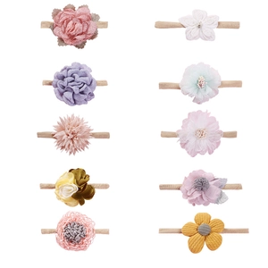 10-piece baby floral headbands set with macaron-colored nylon bands and chiffon flowers