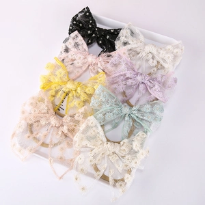 Bandeau Bébé Nœud en Dentelle Nylon Doux Broderie Fleur de Marguerite Bandeau Cheveux pour Nourrissons Filles Accessoires Cheveux