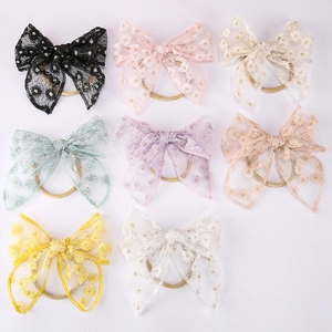 Lot de 8 bandeaux en dentelle brodée de marguerites avec bandes en nylon souple
