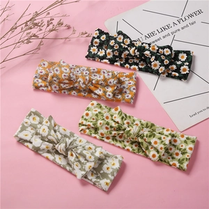 Bandeau Bébé Enfants Floral avec Nœud en Maille de Coton Doux Bandeau Élastique Nouveau-né Tout-petit Fille Imprimé Floral Mignon