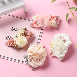 Handmade 3D Artificial Flower Hair Clips For Girls Chiffon Mesh Floral Barrette With Faux Artificial Pearl Rhinestone Headwear Accessories