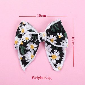Beige Baumwolle Leinen Haarschleife mit Gänseblümchen-Stickerei für Mädchen, Größe 10cm