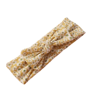 Bandeau bébé à motif floral jaune avec nœud décoratif en coton doux extensible