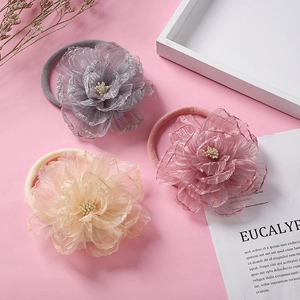 Baby Girls 3D Chiffon Mesh Flower Headband Soft Elastic Nylon Hair Band Infant Toddler Floral Hair Accessories Summer Headwrap