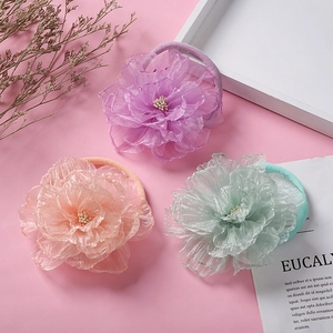 Three-piece set of chiffon flower headbands with pearl beads in pastel colors