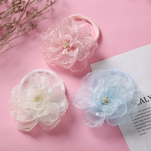 Three-piece set of girls' chiffon flower headbands with soft nylon elastic bands for babies