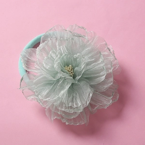 Detailed close-up of mint green 3D chiffon mesh flower headband for baby girls